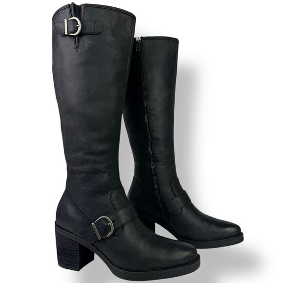 Born Debra Riding Campus Boots Tall Knee High Heeled Black Leather Moto Biker 9 - Picture 3 of 13